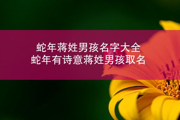 蛇年蒋姓男孩名字大全 蛇年有诗意蒋姓男孩取名